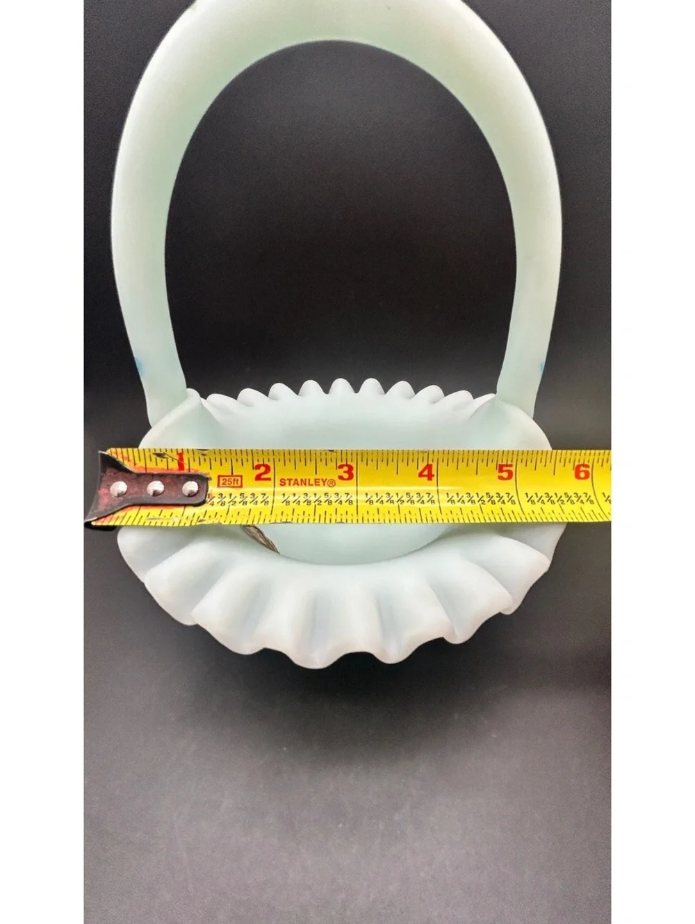 Fenton Light Blue Satin Ruffled Hand Painted Basket